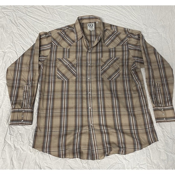 Ely Cattleman Other - Ely Cattleman Western Snap Shirt XL Plaid Tan Brown Long Sleeve